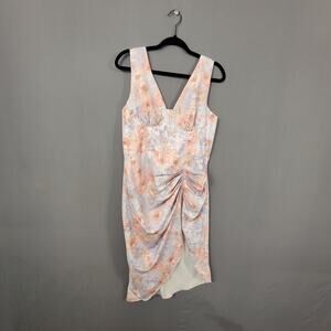 Cider Pastel Floral Ruched Tulip Hem Coquette Balletcore Midi Dress XL